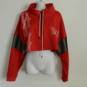 LF the Brand cropped zip up jacket, stand up collar w/ drawstring, mesh accents
